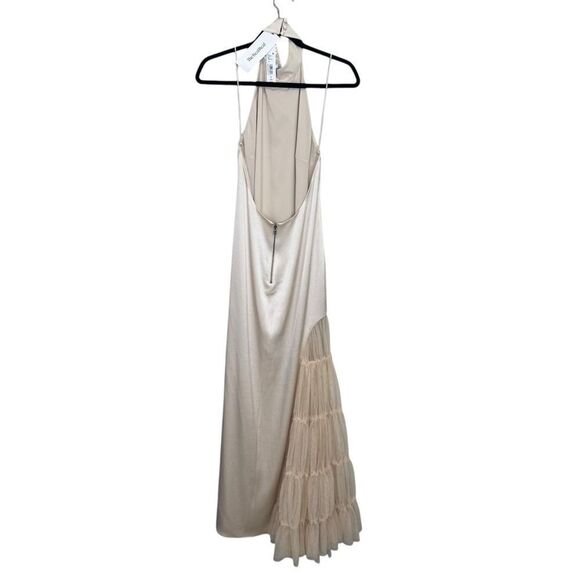NEW Alice + Olivia Ryn Slit Tulle Panel Halter Maxi Dress Champagne Size 6 - Picture 7 of 12